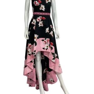 Alice + Olivia Black and Pink Floral High-Low Dress